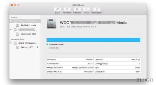 l'immagine contiene una schermata di utility disco su mac