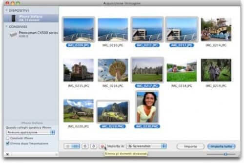 l'immagine contiene una schermata di acquisizione immagine per trasferire video e foto