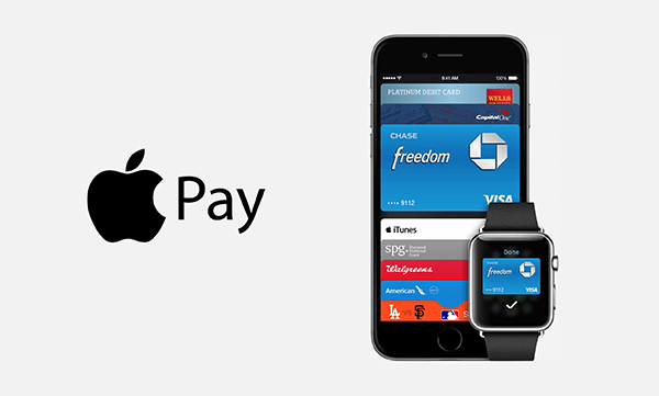 l'immagine contiene il logo di apple pay con al fianco un iphone e un apple watch